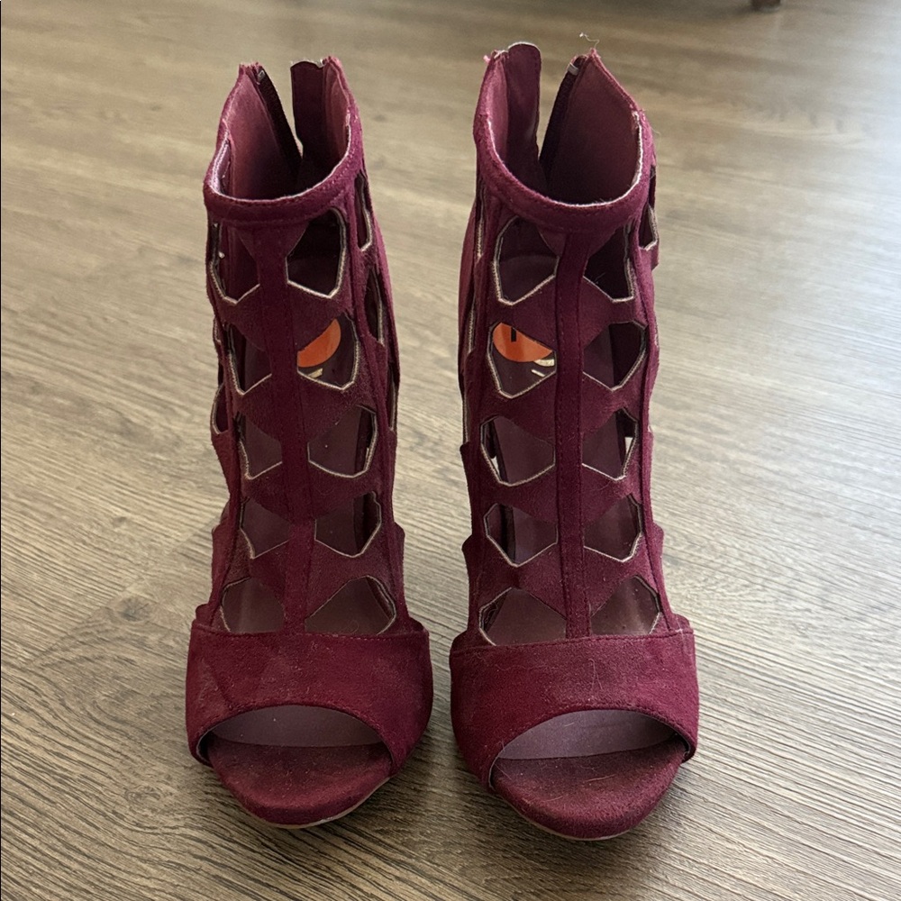XOXO Maroon Cutout Peep Toe Heels